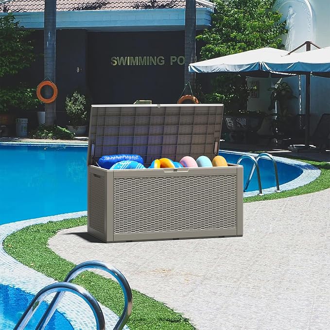 100 Gallon Deck Box Lockable Rattan Outdoor Storage Box waterproof Outdoor - Image 6