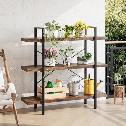 Heavy Duty 3-Tier Industrial Bookcase, 120lbs Shelf Capacity, Rustic Open - Image 5