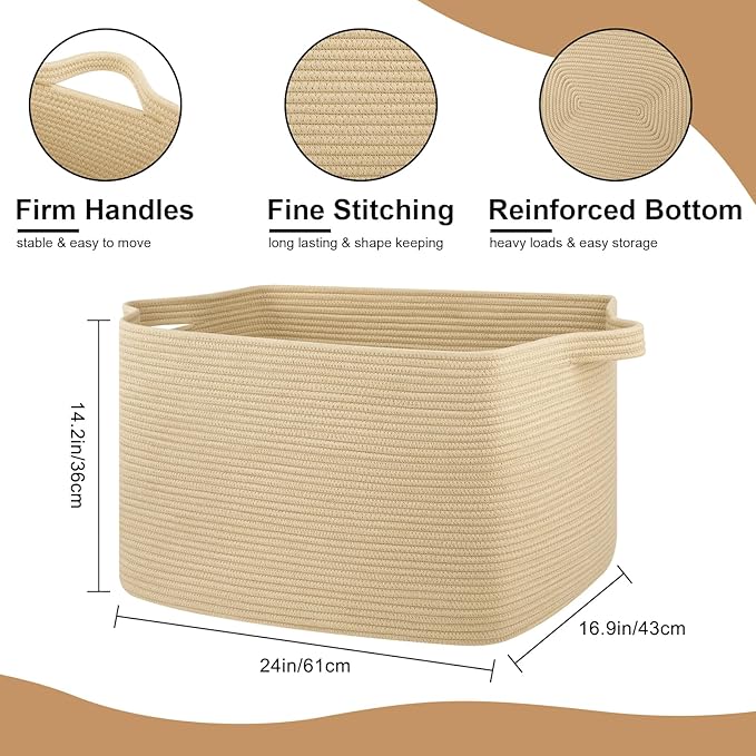 95L Extra Large Blanket Basket, Rectangle Nursery Blanket Storage - Image 2