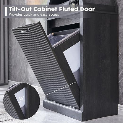 Arched Tilt-Out Trash Can Cabinet, Fluted 10 Gallon Trash Can Cabinet Set of 2 - Image 6