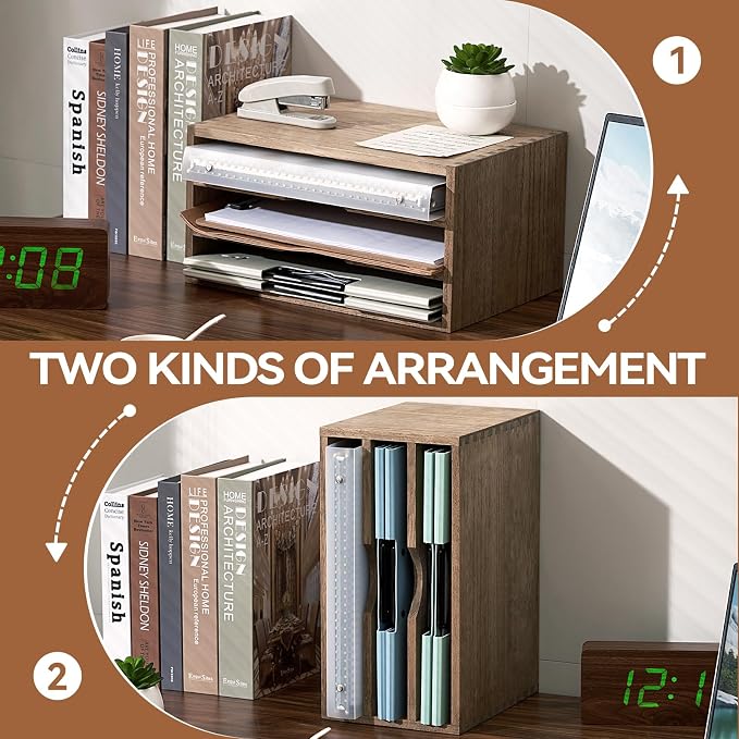 KIRIGEN Wooden Desktop Organizer Paper Storage Letter Tray File Sorter - Image 4
