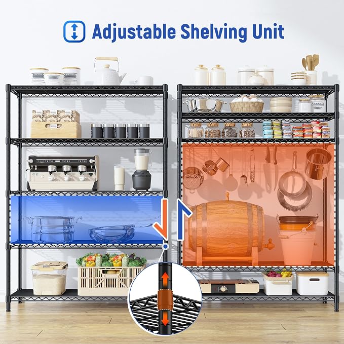 5 Tier Storage Shelves 71" H Wire Shelving Adjustable Metal Shelving, 1000LBS - Image 7