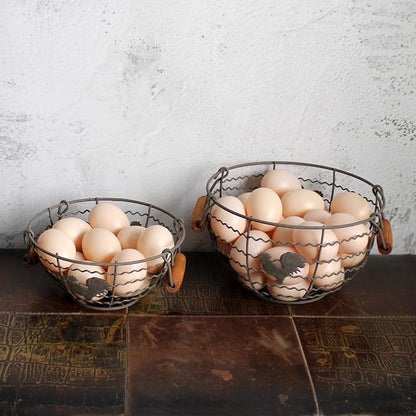 CVHOMEDECO. Round Wire Egg Baskets Rustic Fruit Baskets - Image 3