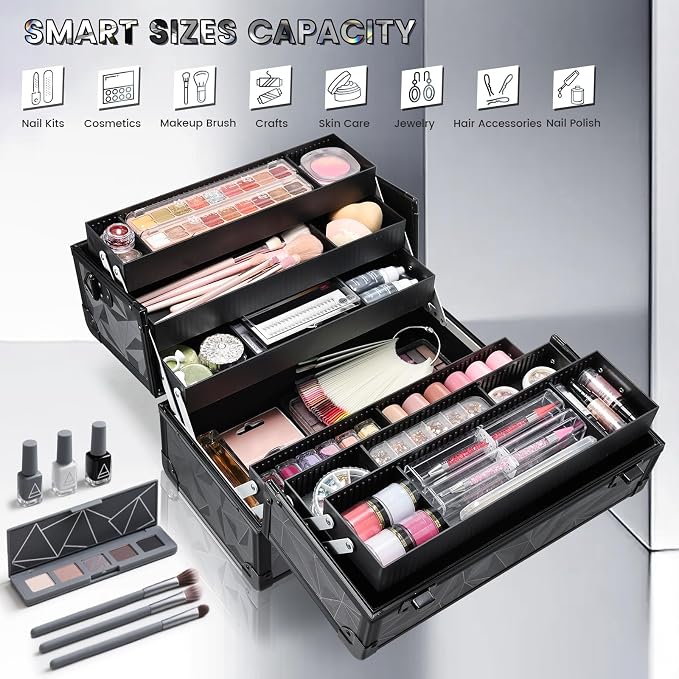 FRENESSA Makeup Case Extra Large Makeup Train Case 12.6 Inch Makeup Box - Image 8