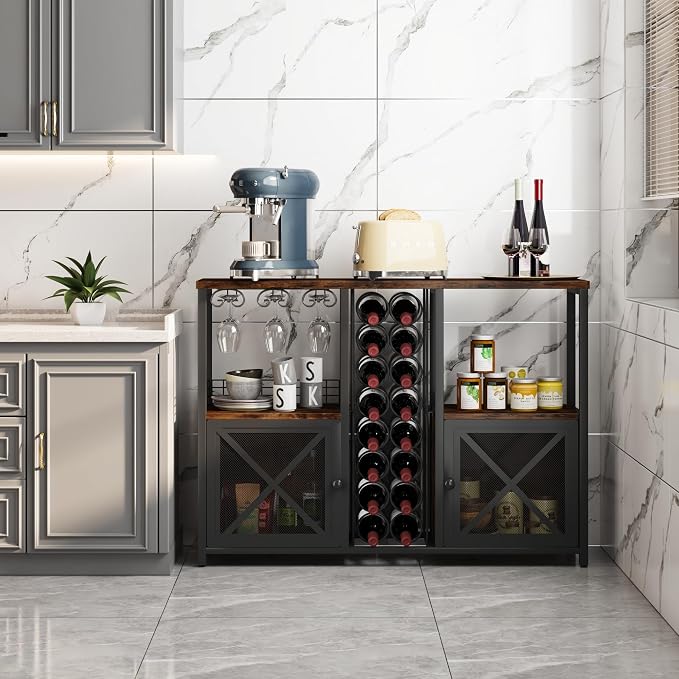 Homeiju Mini Bars for Home, Wooden Coffee Bar Cabinet, Modern Liquor Cabinet - Image 7