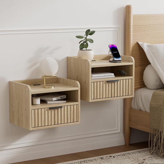 Fluted Floating Nightstands Set of 2 by MoomJiee