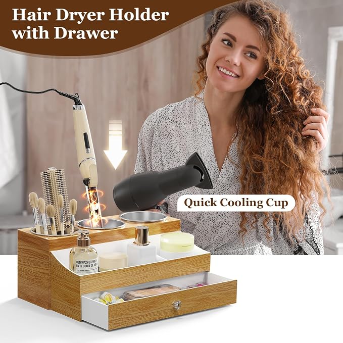 Acrylic Hair Dryer Holder with Drawer, Bathroom Organizer Countertop Drawers - Image 2