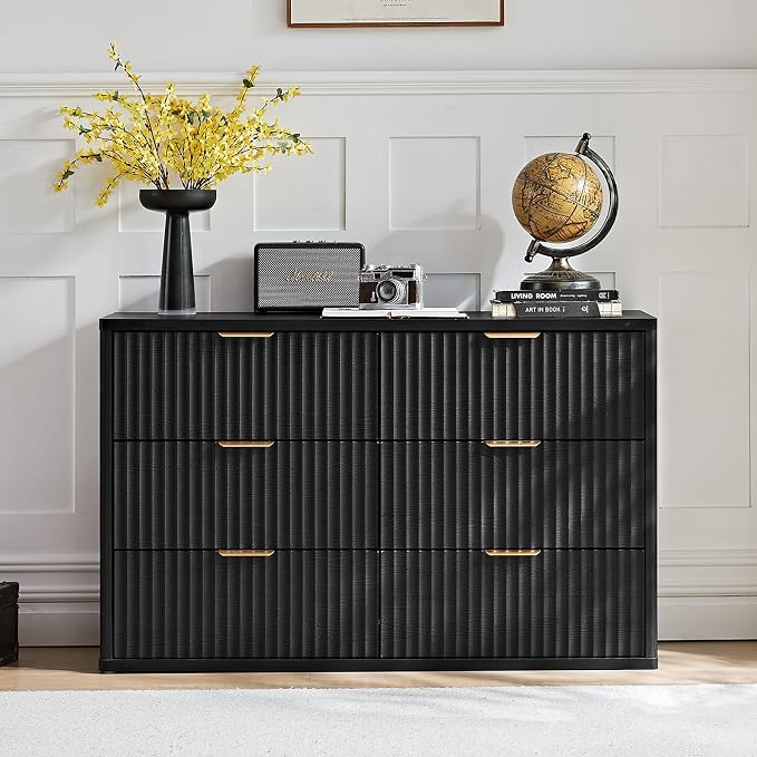 LEYAOYAO Fluted 6 Drawers Dresser Set of 2, Curved Profile Design, Dresser TV - Image 5