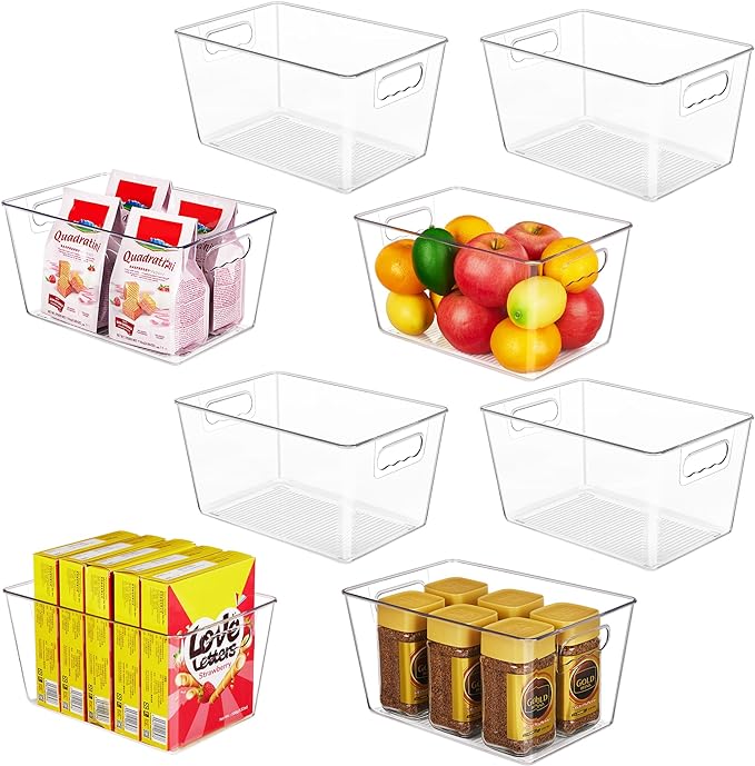 YIHONG Clear Plastic Storage Bins, 8 Pack Pantry Organizer Bins by YIHONG
