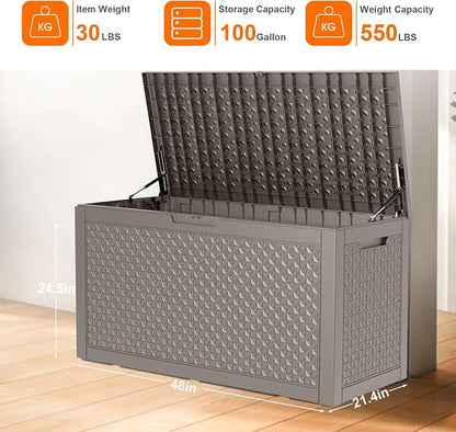 100 Gallon Resin Deck Box, Lockable Outdoor Storage Box - Image 2