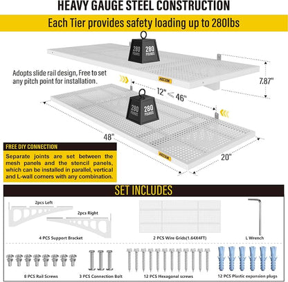 2-Pack 1.64x4ft Adjustable Garage Wall Shelving 560lbs Load Capacity Heavy Duty - Image 2