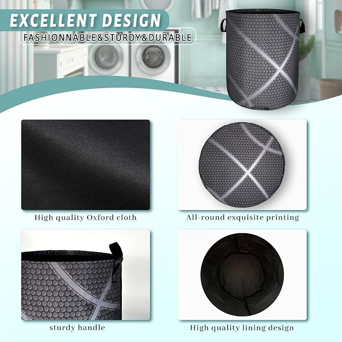 Basketball Grey Texture Laundry Hamper - Image 4