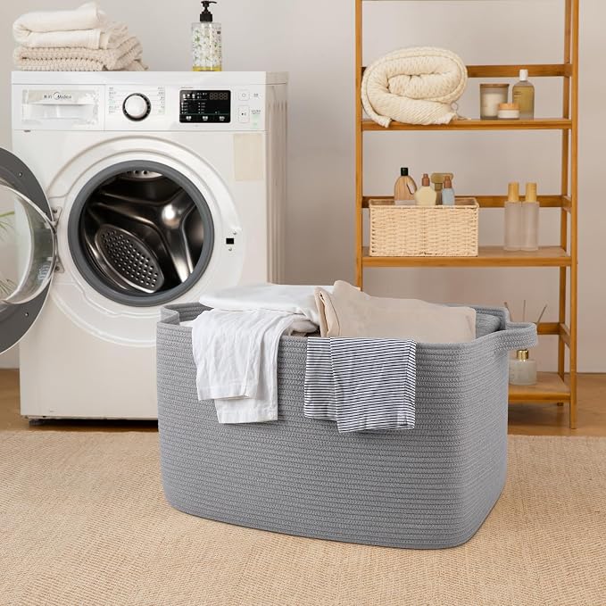 95L Large Storage Basket, Cotton Rope Woven Blanket Basket, Nursery Storage - Image 7