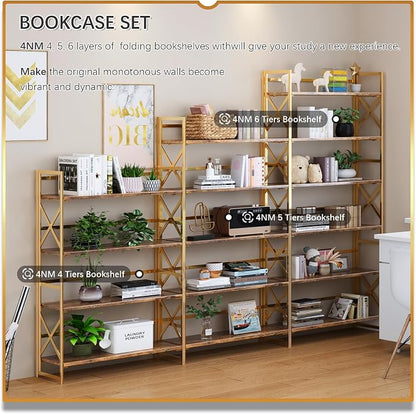 4NM Extra Wide 6 Tiers No Assembly Book Shelves, 61.8" H Folding Bookshelf - Image 5