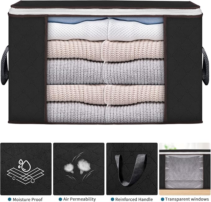 Large Storage Bags, 6 Pack Clothes Storage Bins Foldable Closet Organizers - Image 4