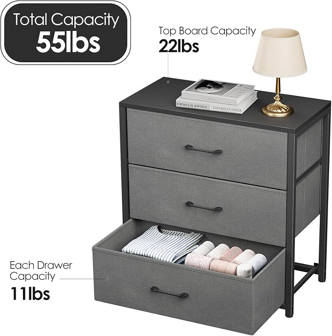 Nightstand with 3 Drawers for Bedroom, Storage Dresser with Fabric Drawers and - Image 3