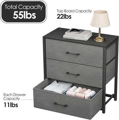 Nightstand with 3 Drawers for Bedroom, Storage Dresser with Fabric Drawers and - Image 3