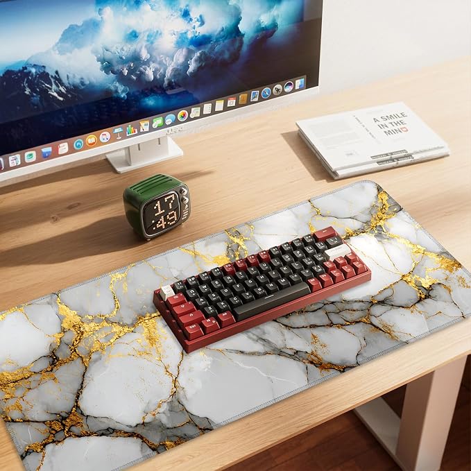 White Marble Mouse Pad – Large Extended Desk Mat 35.43 x 15.75 in – Elegant - Image 2