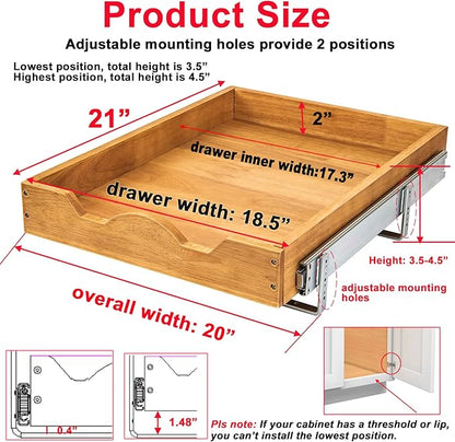 DINDON 1 Tier Pull Out Cabinet Organizer Single Tier Heavy Duty Slide Out Wood - Image 2