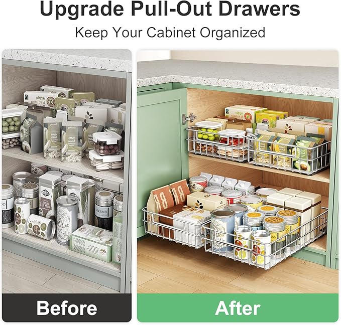 Pull out Cabinet Organizer, Stainless Steel 4-Pack Slide out Drawer - Image 9