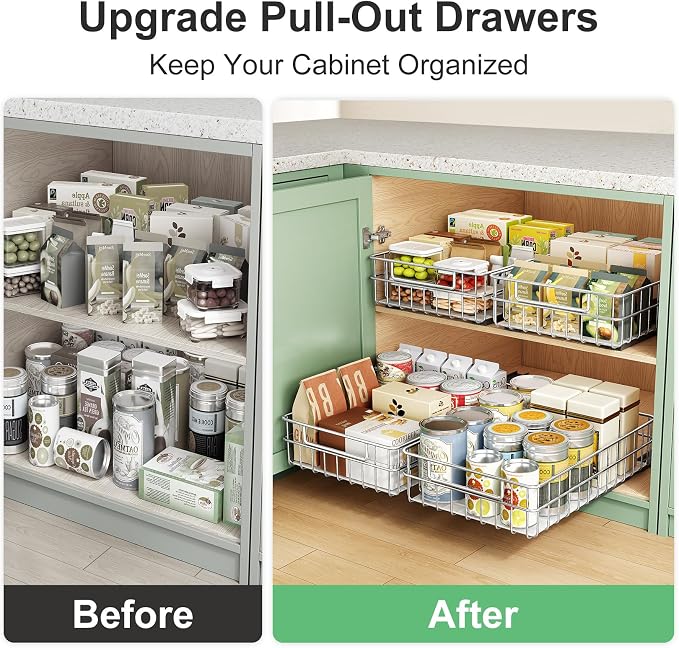 Pull out Cabinet Organizer, Stainless Steel 2-Pack Slide out Drawer - Image 9