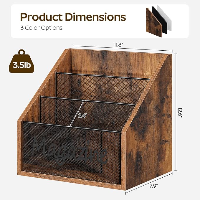 Magazine Holder, Wood Magazine Rack Floor, Mail Organizer Countertop, Magazine - Image 7