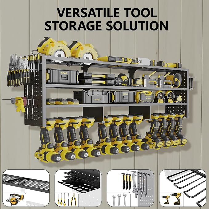 49" W Large Power Tool Organizer Wall Mount, 4 Layer Heavy Duty Metal Tool - Image 6