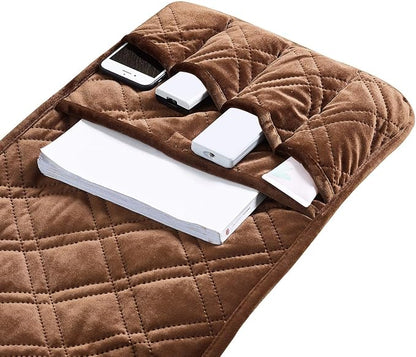 Brilliant Sunshine Chocolate Velvet Couch Armrest 5 Pockets Organizer, Slip - Image 6