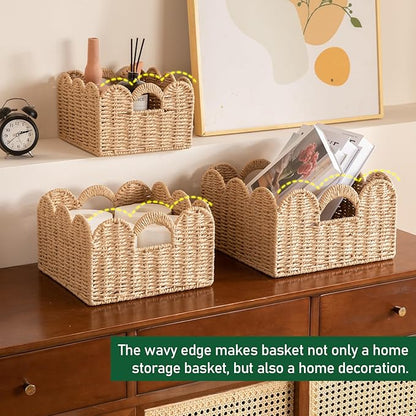 OIAHOMY Scalloped Wicker Baskets, Hand-woven Storage Baskets - Image 6