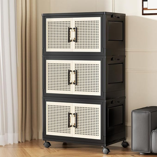 Stackable Storage Bins with Lids, Collapsible Plastic Storage Box Closet by FOCUSONLIFEBECONVENIENCE