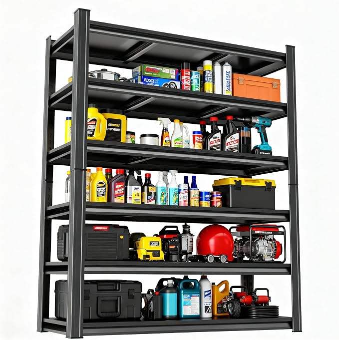 6-Tier Garage Shelves, Metal Shelving Unit, Adjustable Storage Shelves Heavy by Beaunatixx