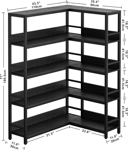 IRONCK Corner Bookshelf 5 Tiers, Industrial Corner Bookcase - Image 3