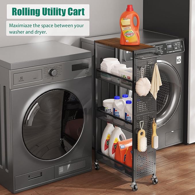 Slim Rolling Storage Cart with Wheels, 4-Tier Metal Utility Cart with Handle & - Image 4