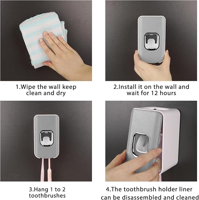 2 Slot Toothbrush Holder and Toothpaste Dispenser Wall Mounted, Automatic - Image 6