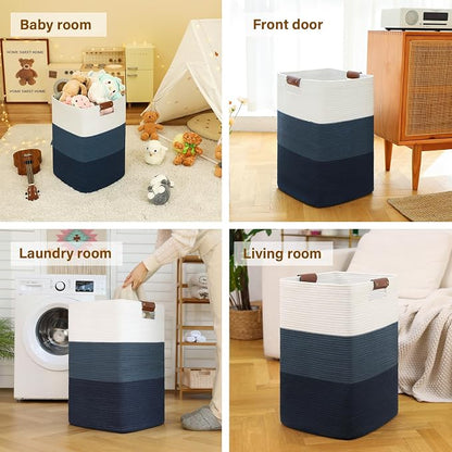 Laundry Hamper 96L Extra Large Laundry Basket, Woven Blanket Basket, Cotton - Image 6