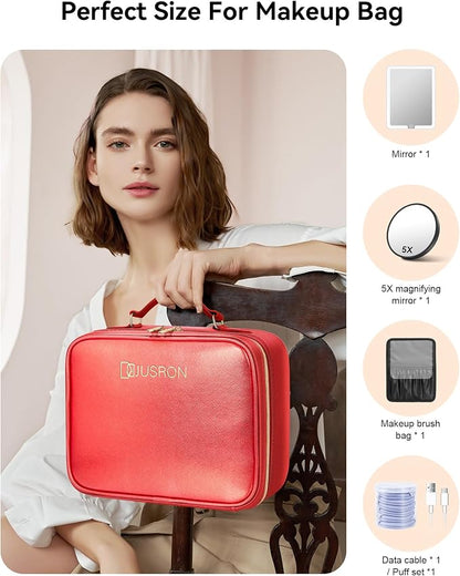 JUSRON Travel Makeup Bag With LED Mirror, Cosmetic Train Case with Light up - Image 5