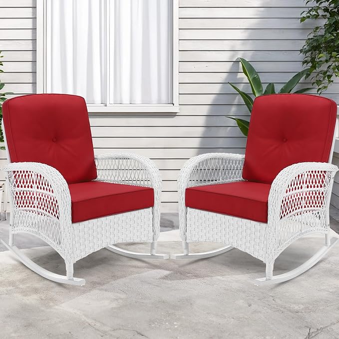 VIVIJASON 2 Piece Patio Wicker Rattan Rocker Chair, Outdoor Rattan Rocker Chair - Image 7