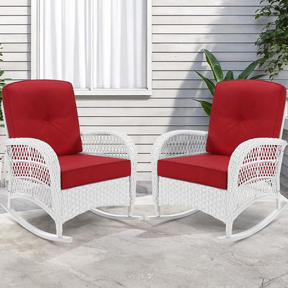 VIVIJASON 2 Piece Patio Wicker Rattan Rocker Chair, Outdoor Rattan Rocker Chair - Image 7