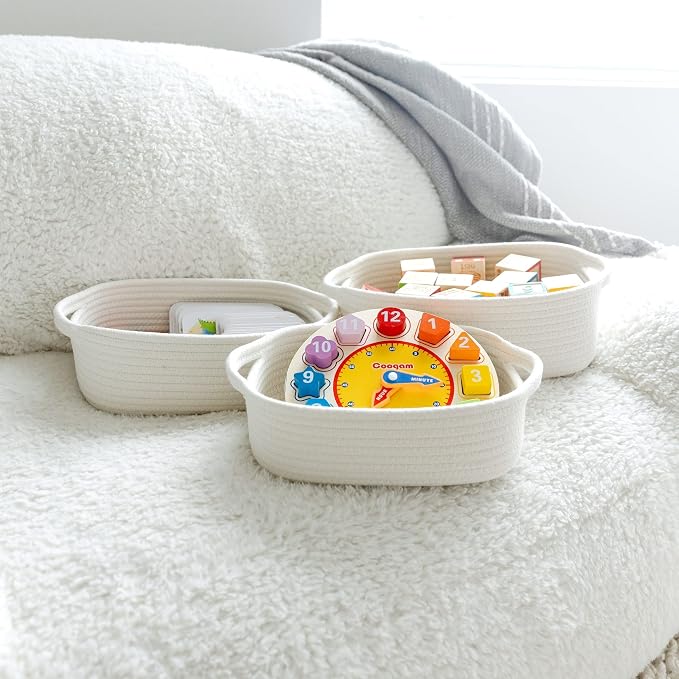 NaturalCozy 5-Piece Rectangle Storage Basket Set- Natural Cotton Rope Woven - Image 8