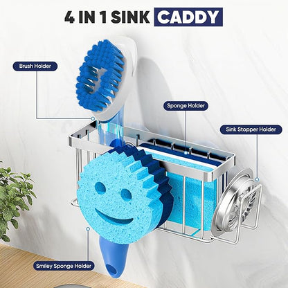 Sponge Holder for Kitchen Sink, Sink Caddy Smiley Face, 4-in-1 Sponge Holder - Image 5