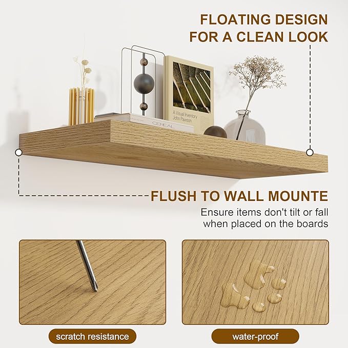 40 Inch Floating Shelves Set of 2, 8 Inch Deep Wall Shelf, Rustic Wood Storage - Image 5