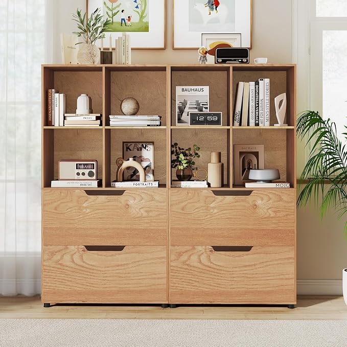 Giantex Bookshelf with 4 Cubes & 2 Drawers, 51” Tall Floor Bookcase with - Image 9