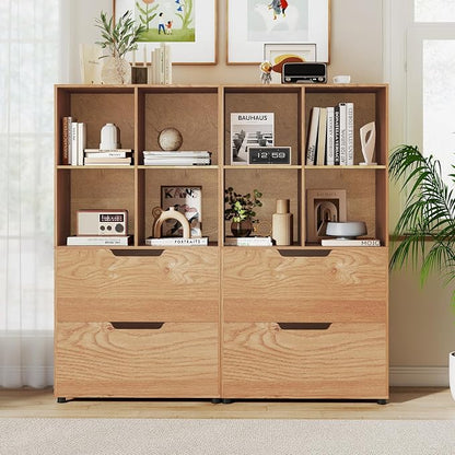 Giantex Bookshelf with 4 Cubes & 2 Drawers, 51” Tall Floor Bookcase with - Image 9