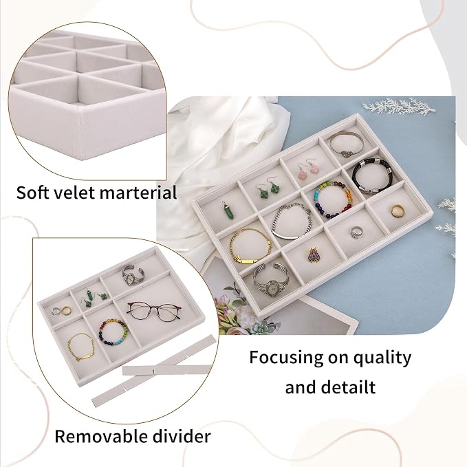 Mornajina 12 Grids Velvet Jewelry Tray Jewelry Display Tray, Stackable Empty - Image 7