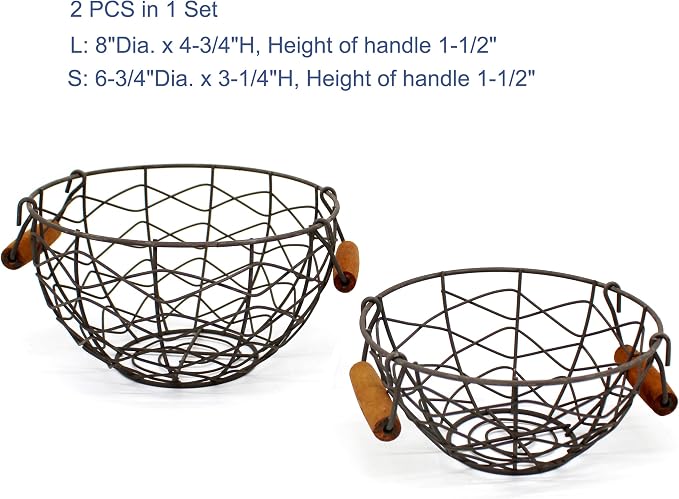 CVHOMEDECO. Round Wire Egg Baskets Rustic Fruit Baskets - Image 5