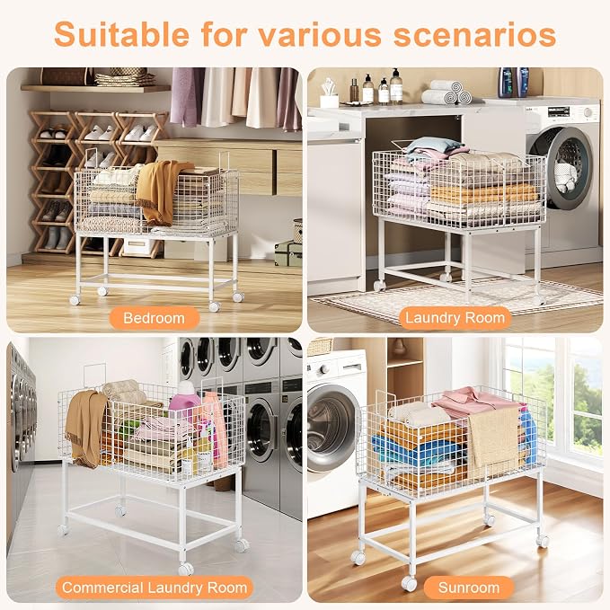 Large Rolling Laundry Basket Cart, Wire Laundry Hamper Cart - Image 4