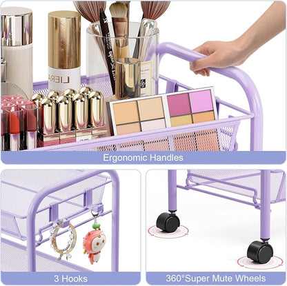 TOOLF 3-Tier Metal Rolling Cart, Mesh Wire Easy Assemble Utility Cart, Storage - Image 3