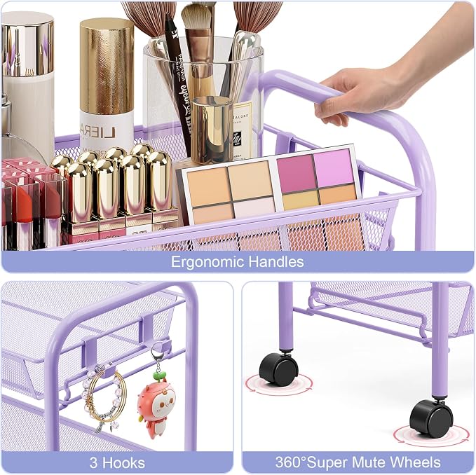 TOOLF 4-Tier Rolling Cart, Metal Utility Cart - Image 4