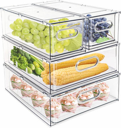 MineSign 4 pack Stackable Refrigerator Organizer Bins Pull-Out Drawers by MineSign