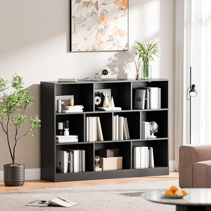 Cozy Castle Black Bookshelf, 3-Tier Open Shelf Bookcase, 10 Cube Storage - Image 9
